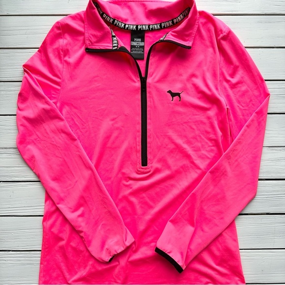 VS PINK Ultimate Quarter Zip Long Sleeve Shirt Neon Pink size Small - Picture 1 of 6